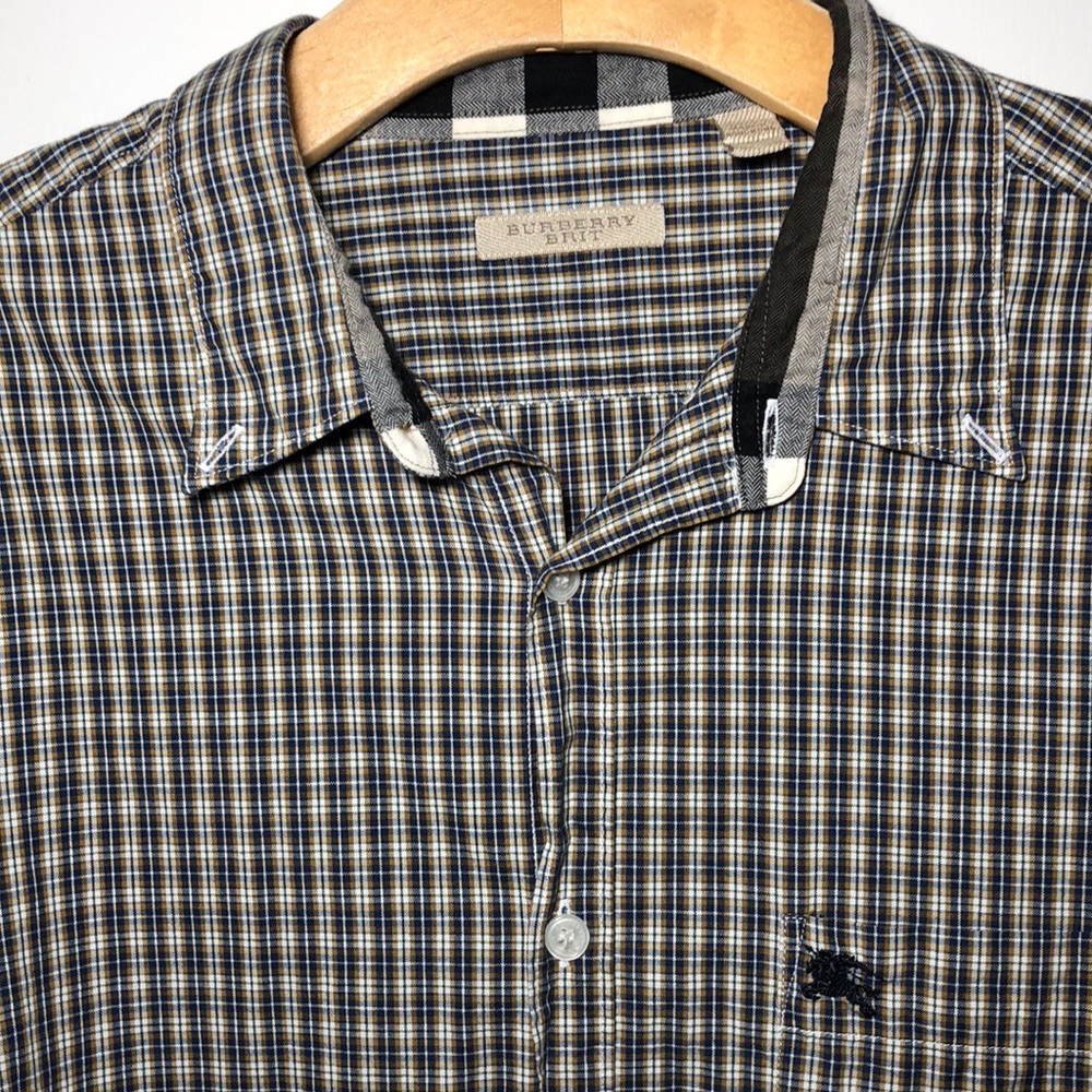 Burberry Brit Men’s L Button Plaid Checkered LS